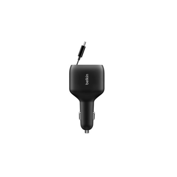 Belkin Car Charger 75W with Retractable Cable installed in vehicle
