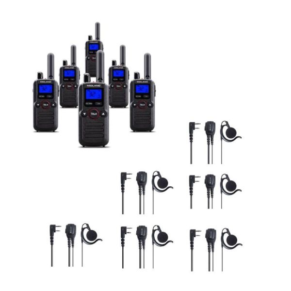 6er Pack Midland BR180 + 6 Headset Mikrofone BA21 