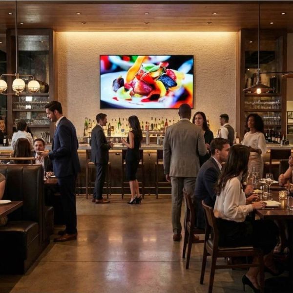G UH5Q 75 inch UHD signage display in modern restaurant
