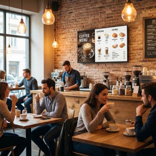 LG UH5Q 49 inch UHD signage display in modern cafe