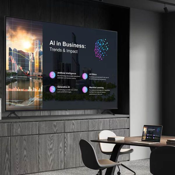 LG PK640S 86 inch UHD TV signage display in corporate meeting room