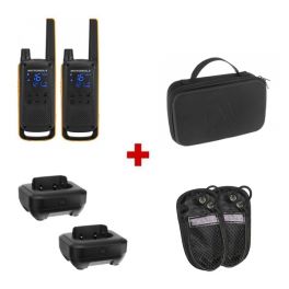 Pack: Motorola Talkabout T82 Extreme + 2 Ladegeräte + Schutzhüllen + Tasche