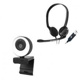 Sennheiser PC8 USB  + Cleyver Webcam HD mit Beleuchtungsring