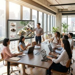86 inch interactive touchscreen used in conference presentation