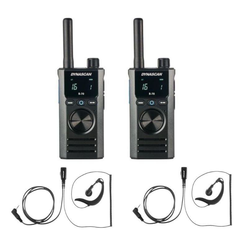 Pack Dynascan R70: 2 PMR446-Funkgeräte + 2 Ohrhaken-Headsets