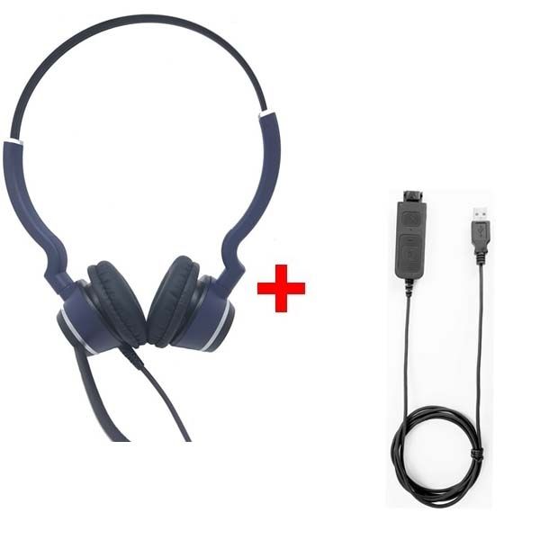 Cleyver HC25 (QD) Duo-Headset mit USB-Kabel & Inline-Regler