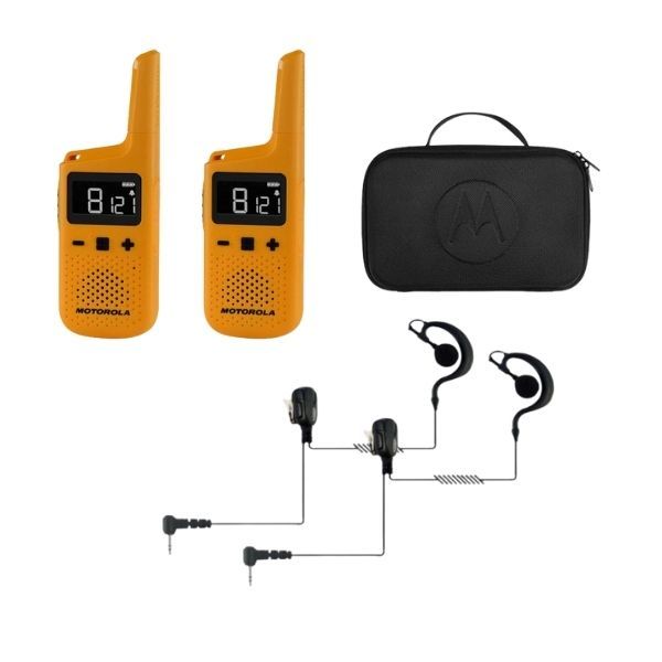 Pack: Motorola TLKR T72 + 2 Ohrhaken-Headset + Koffer