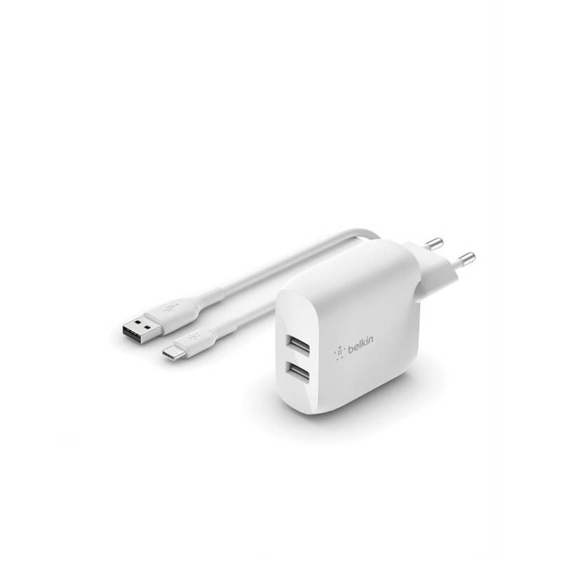 Belkin Netzteil mit 2 Anschlüssen + USB-A / USB-C Kabel