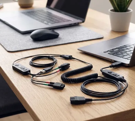QD-Anschlusskabel, Y-Kabel und Adapter zur Verbindung von Headsets mit Bürotelefonen